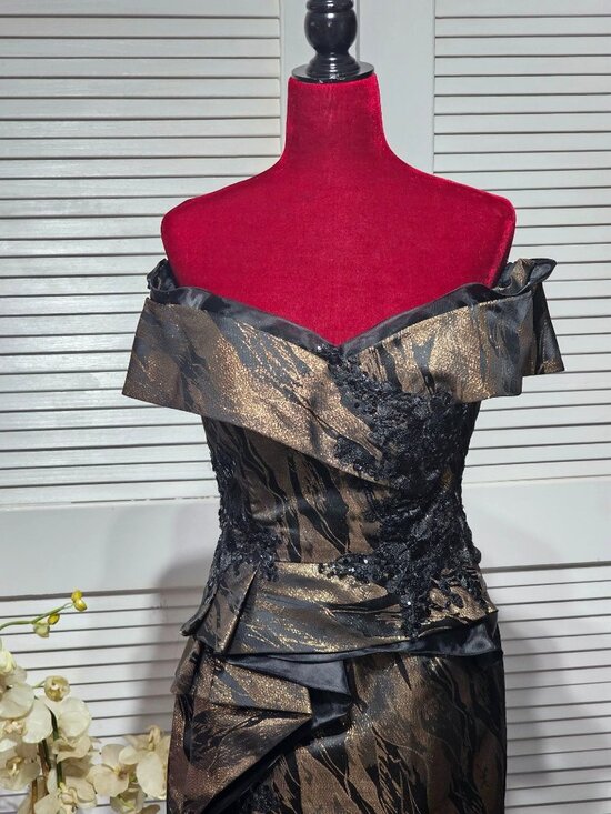Gia Franco Women Black Bronze 12267CL Off Shoulder Evening Gown Dress Sz 12 3157 - Picture 13 of 16
